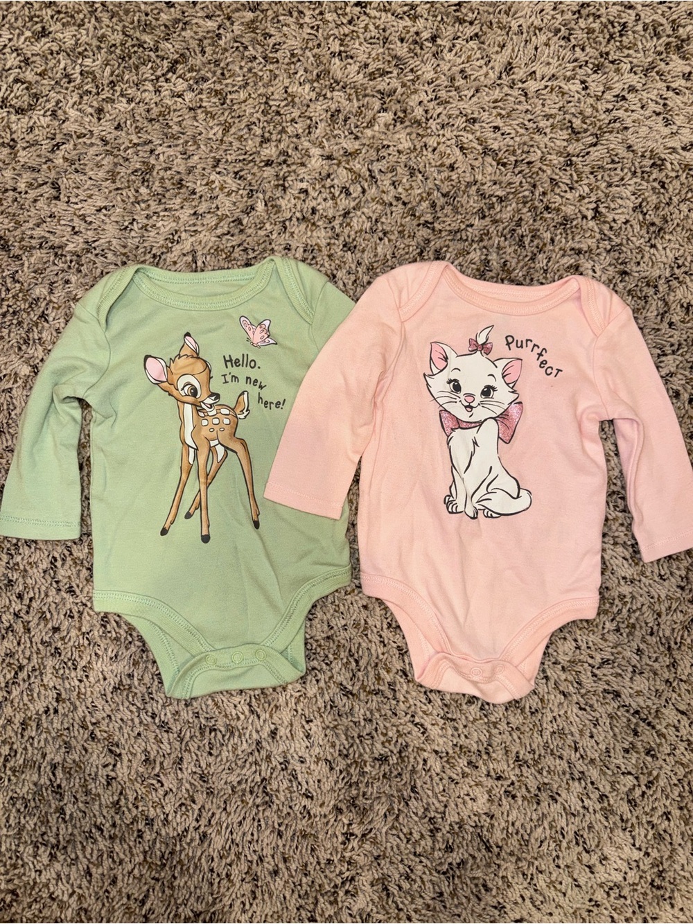 Disney Long-Sleeve One-Piece Bodysuits - Light Green & Light Pink